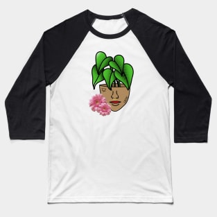 Surreal Tropical House Plant, Pot Head, with Pink Gerber Daisy Baseball T-Shirt